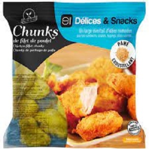 CHUNK DE FILET DE POULET 15-25 GR PANE CUIT 1KG D&S